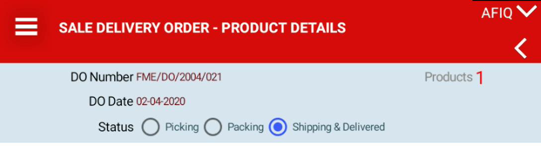 FACT ERP picking screen showing stock picked from an indicated location
